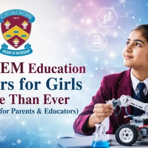 Girl working with the tech robot and scientific materials